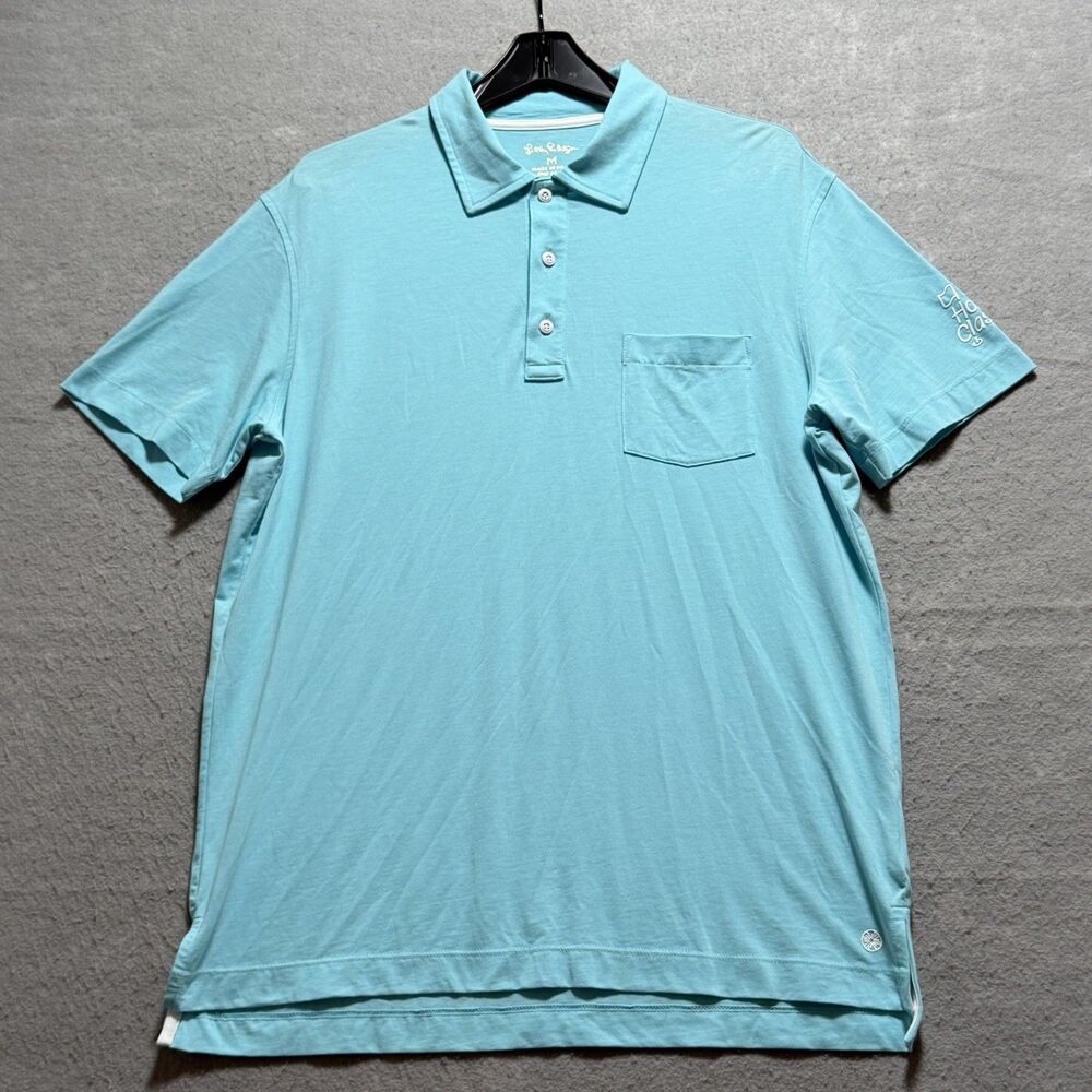 Lilly Pulitzer Polo Shirt Mens Size Medium Blue Pima Cotton Short Sleeves Golf